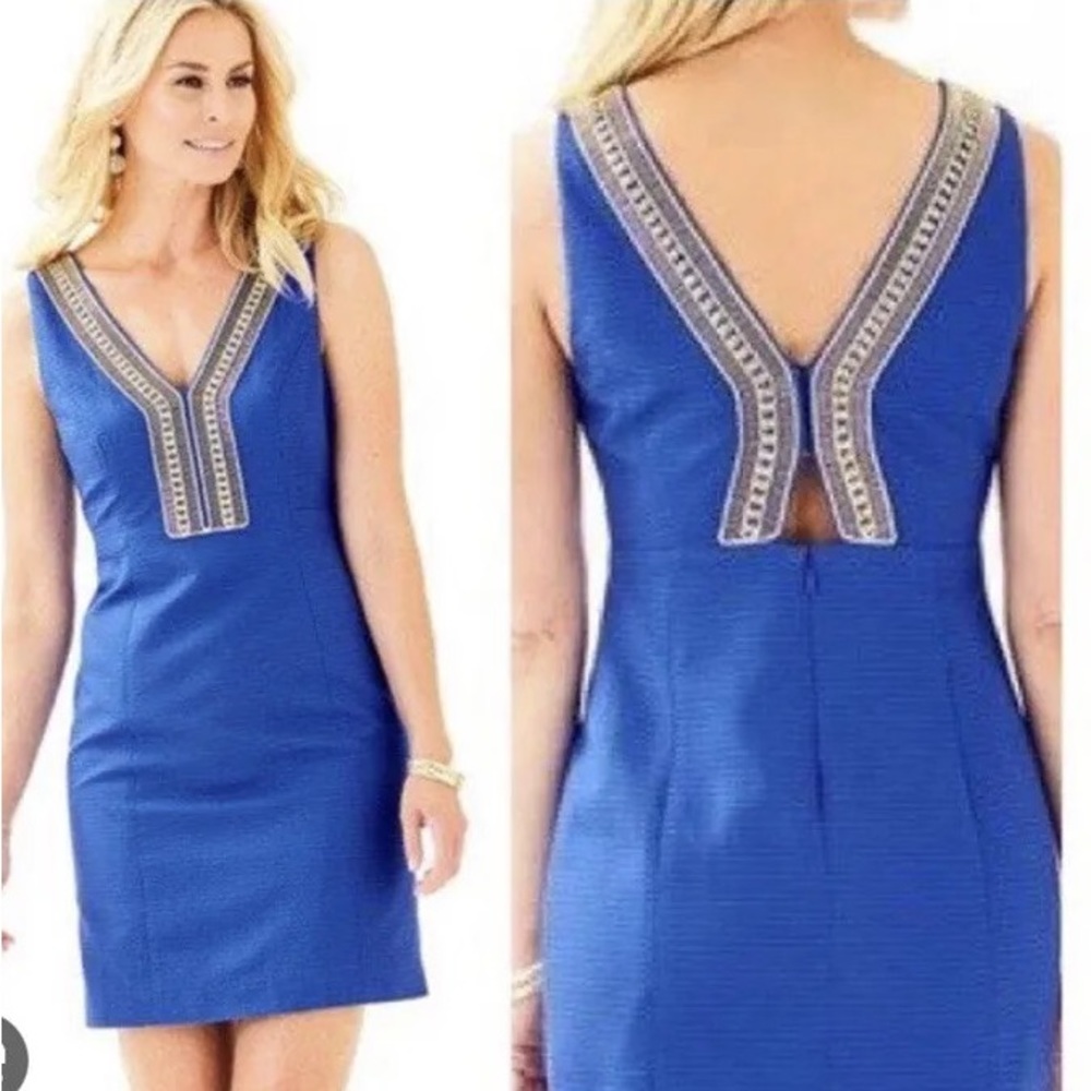 Lilly Pulitzer Royal Blue Shift with Gold Neckline Beading
